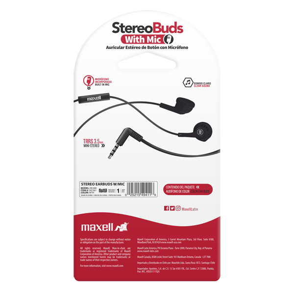 Maxell EB-MIC Earbuds con Micrófono Blanco (12 Unidades)