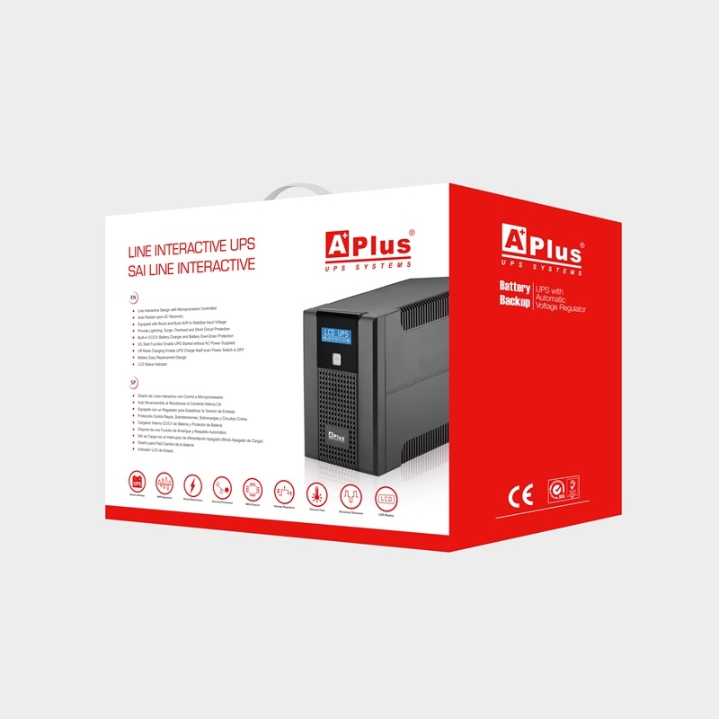 APlus PLUS 5L-U2000N UPS Backup 2000VA para PC escritorio con pantalla LCD, Line Interactive UPS 2000VA/1200W, 10 Salidas, Interfaz LCD, Software Incluido