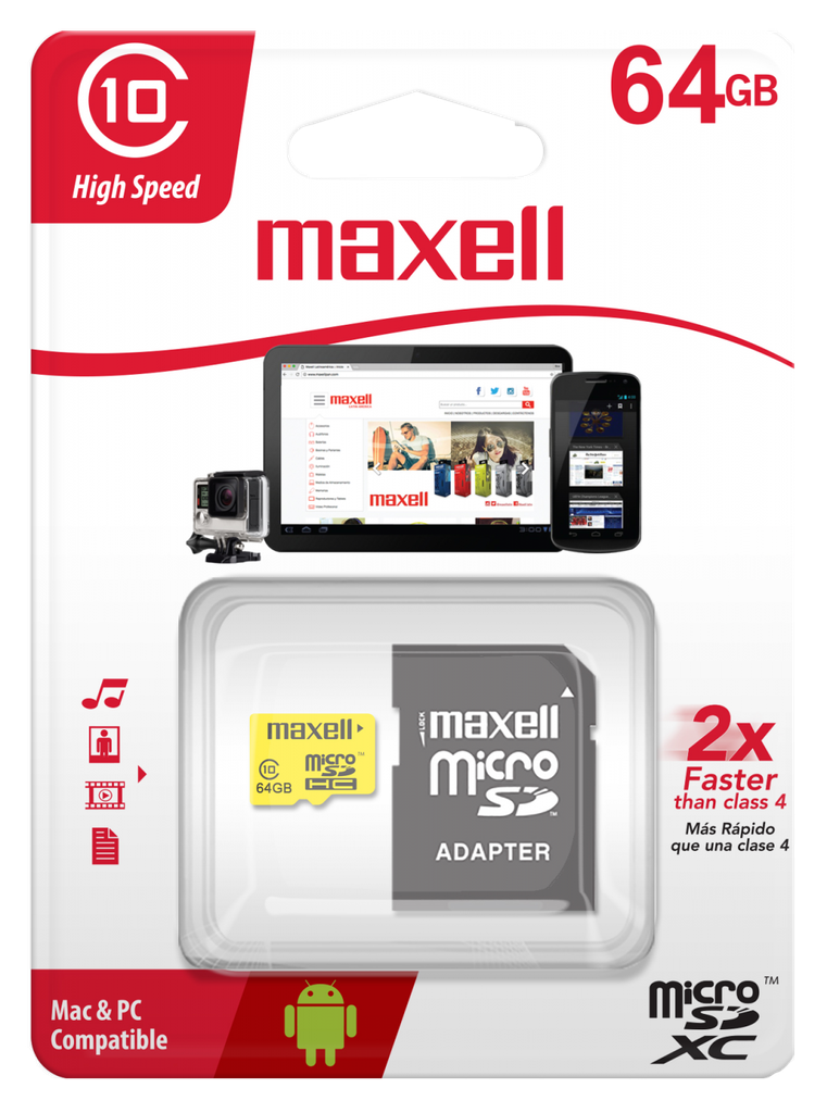 Maxell MCSD-64CL10 Tarjeta de Memoria 64GB MicroSD SDXC CL10 con Adaptador SD