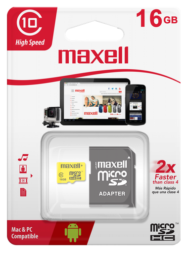 [346305.0] Maxell MCSD-16CL10 Tarjeta de Memoria 16GB Micro SDXC CL10 con Adaptador SD